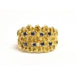SAPPHIRE & 18CT GOLD BOMBE STYLE RING 1970's style 14.4mm wide head set with eight round mixed cut