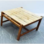 A 1960 DANISH ROSEWOOD COFFEE TABLE 68cm square, 38cm high, metal trade label to base 'distinctive