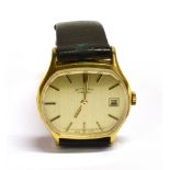 GENTS ROTARY WATCH WITH DATE 34.5mm barrel shaped gold plated case, gold coloured dial with gold