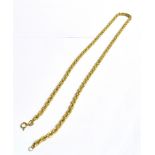 9CT YELLOW GOLD CHAIN 64cm long triple rope link, with bolt ring clasp. Stamped 375. Weight 16