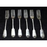 SIX VICTORIAN SILVER TABLE FORKS Fiddle shaped, three hallmarked London 1837, two Georgian London
