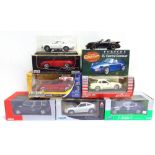 NINE ASSORTED 1/24 SCALE PORSCHE DIECAST MODEL CARS including a Franklin Mint 1988 Porsche 911,