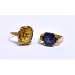 ANTIQUE 9CT GOLD GEM SET RINGS One set with an oval mixed cut citrine, estimated 4.5 carats, ring