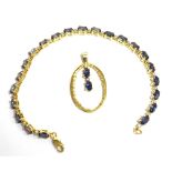 TANZANITE & DIAMOND BRACELET & PENDANT 14ct gold bracelet 16.5cm long, comprising links of oval claw