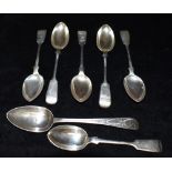 EDWARDIAN SILVER SPOONS & GEORGIAN SPOON Set of six fiddle shaped table spoons. Hallmarked London