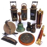 ASSORTED COLLECTABLES comprising three ship's lights, the tallest 22cm high excluding swing