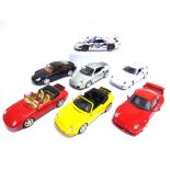 TEN ASSORTED 1/18 SCALE & EIGHT 1/24 SCALE PORSCHE DIECAST MODEL CARS most mint or near mint, all