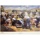 MOTOR RACING - ALAN FEARNLEY (ENGLISH, B.1942) 'Be the Best', A pit stop for Damon Hill driving