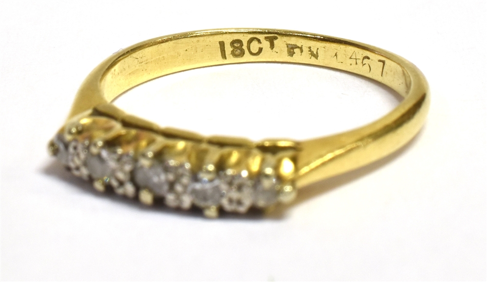 ESTATE CUT DIAMOND 18CT GOLD RING Five claw set old single cut diamonds, est TDW 0.21 carats, ring - Image 3 of 3