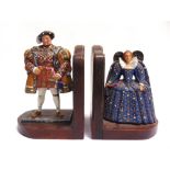 [SECOND WORLD WAR INTEREST]. A PAIR OF HAND-PAINTED CAST METAL & POLISHED OAK BOOK ENDS modelled