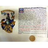 [DOCUMENTS]. AN ILLUMINATED EXTRACT OF MATRICULATION OF THE ARMS OF WILLIAM JOHN HOME MYLNE, ESQUIRE