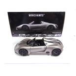 A 1/18 SCALE MINICHAMPS NO.100 060030, 2010 PORSCHE 918 SPYDER grey metallic, mint or near mint,