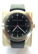 A PORSCHE DESIGN GENTLEMAN'S AUTOMATIC WRISTWATCH, BY ETERNA serial number 125148, the black face