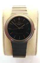 A PORSCHE DESIGN WRISTWATCH, BY I.W.C. the black face with baton hour markers and date aperture at