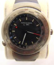 A PORSCHE DESIGN WRISTWATCH, BY I.W.C. serial number 2543768, the black face with an Arabic