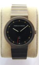 A PORSCHE DESIGN WRISTWATCH, BY I.W.C. serial number 2545255, the black face with short baton hour