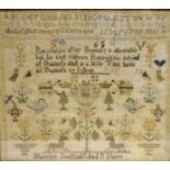 A MID 19TH CENTURY SAMPLER incorporating upper and lower case alphabets, numbers, an adage '