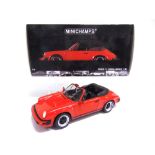 A 1/18 SCALE MINICHAMPS NO.100 063030, 1983 PORSCHE 911 CARRERA CABRIOLET red, mint or near mint (