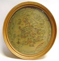 A GEORGE III MAP SAMPLER 'MAP OF ENGLAND AND WALES' by S. Page, dated 1814, 47.5cm x 44cm (oval),