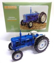 A 1/16 SCALE UNIVERSAL HOBBIES FORDSON SUPER MAJOR blue and grey, mint or near mint, boxed.