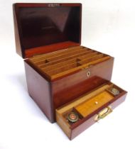 A VICTORIAN MAHOGANY STATIONERY BOX by Waterlow, London, the sloping top opening to reveal an oak