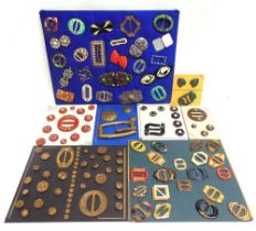 BUCKLES & BUTTONS - EIGHT CARDED DISPLAYS in various materials, including gilt metal and moulded