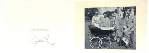 QUEEN ELIZABETH II (1926-2022) A Christmas card, with a mounted black and white portrait within of