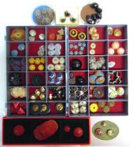 BUTTONS - ASSORTED in various materials, including veil buttons and shoe button covers; also three