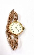 9CT GOLD LADIES ART DECO WATCH 27.4mm round case, stamped 9.375 Sheffield import date mark 1936,