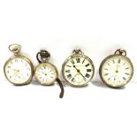 VARIOUS SILVER OPEN FACE POCKET WATCHES Four silver cased pocket watches, with white enamel dials