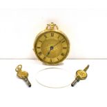18CT GOLD SWISS OPEN FACE POCKET WATCH Circa 1860, 36.3mm diameter engraved case, engine turned dial