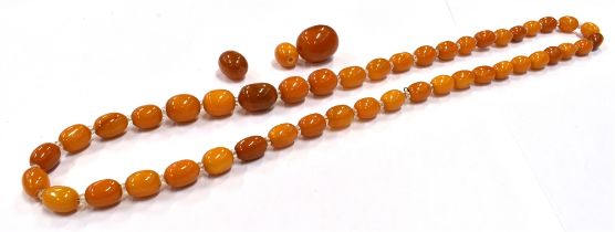 BUTTERSCOTCH AMBER NECKLACE 64cm long, continuously strung oblong amber beads, approx 9.2-13.6mm