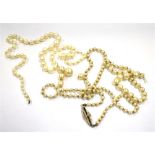 TWO PEARL STRANDS WITH 9CT CLASP To include a strand of cultured pearls 40cm long (clasp missing)