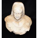 A CARVED MARBLE BUST OF QUEEN VICTORIA late 19th century, depicted wearing an undrawn veil,