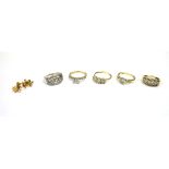 VARIOUS CZ SET 14CT & 9CT GOLD JEWELLERY To include four 14ct gold and cubic zirconia set rings