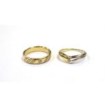 14CT GOLD & DIAMOND SET RINGS One bi-colour white and yellow gold wish bone shaped ring, set with