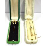 9CT GOLD & PASTE STONE SET BROOCHES One knife edge bar brooch, set with a pale blue paste stone,