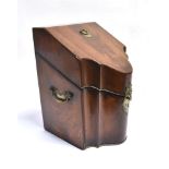 A GEORGE III MAHOGANY SERPENTINE FRONT KNIFE BOX the interior now empty, with brass carrying handles