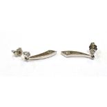 PLATINUM & DIAMOND DROP EARRINGS 2.0cm long, bezel set round brilliant cut diamond studs attached to