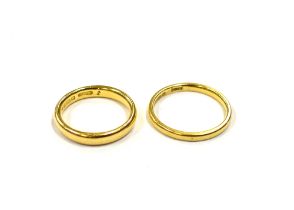 22CT GOLD WEDDING BANDS One 3.1mm wide, hallmarked 22 Birmingham 1854 and one 1.8mm wide, hallmarked