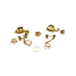 A COLLECTION OF GEM AND STONE SET JEWELLERY Three pairs of stud earrings, diamond accent 5 pointed