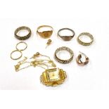 VARIOUS 9CT GOLD JEWELLERY ITEMS To include three eternity rings with silver filigree pierced and