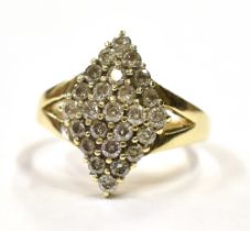 9CT GOLD & DIAMOND PAVE SET RING A navette shaped pave set head, with round brilliant cut