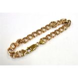 9CT GOLD CURB LINK CHAIN BRACELET 17cm long, 6.9mm wide, filed curb link chain bracelet with