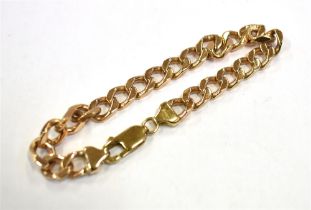 9CT GOLD CURB LINK CHAIN BRACELET 17cm long, 6.9mm wide, filed curb link chain bracelet with