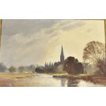 MARCUS HOLLEY FORD (ENGLISH, 1914-1989) 'Salisbury from West Harnham', oil on canvas, signed lower