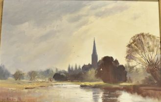 MARCUS HOLLEY FORD (ENGLISH, 1914-1989) 'Salisbury from West Harnham', oil on canvas, signed lower