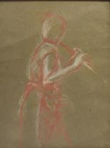 DAPHNE DAWSON (BRITISH, 20TH CENTURY) Flautist, sanguine and white chalk on grey paper, signed and