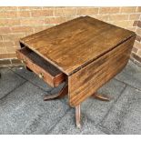 A VICTORIAN MAHOGANY PEMBROKE TABLE with a single drawer, raised on a turned pedestal with four