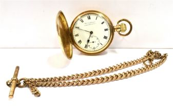 ROLLED GOLD HUNTER WATCH & CHAIN 50.4mm Star Dennison Watch Case Co rolled gold Hunter pocket watch,
